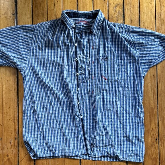 Shady Ltd Button Up Shirt Future Classics Eminem Short Sleeve XL Blue Grey Plaid - Picture 1 of 10